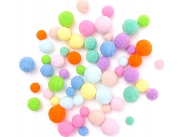 DP Craft plyschpompon i rainbow mix, 60 st.
