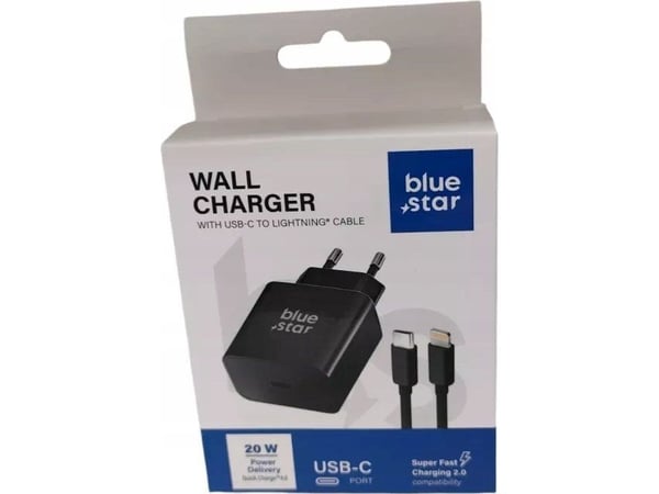 Blue Star BLUE STAR BLUE STAR verkkovirtalaturi 3A 20W Type C + kaapeli Type C Lightning PD QC4.0 TFB-TC-20WPD musta