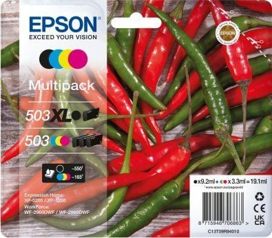 Epson 503XL Multipack - 4-pack - XL - svart, gul, cyan, magenta - original - blære med RF/lyd-alarm - blekkpatron - for Expression Home XP-5200, XP...