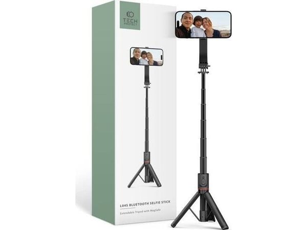 Tech-Protect L04S Bluetooth selfie-pinne med stativ opptil 95 cm og 360-hode - svart