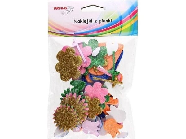 BREWIS klistremerker i skum med glitter blomster og figurer 66 stk