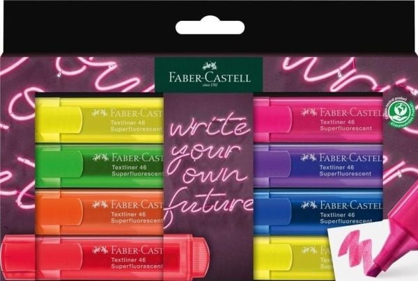 Faber-Castell 254601, 8 stykker, Blå, Grønn, Lilac, Oransje, Rosa, Rød, Gult, Meisel tupp, Assorterte farger, Vann-basert blekk