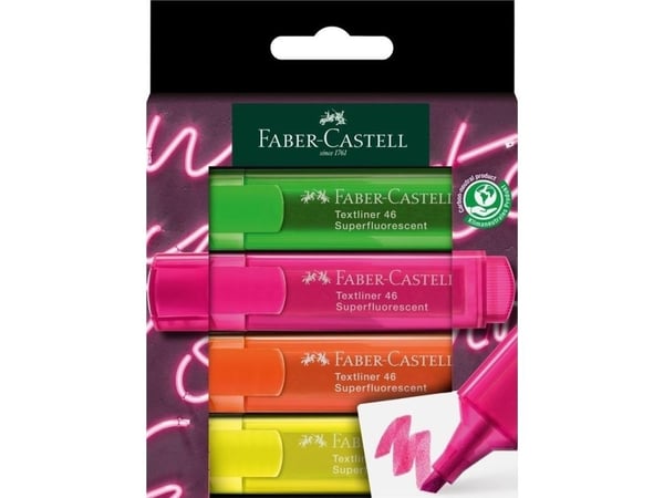Faber-Castell 254600, 4 stykker, Grønn, Oransje, Rosa, Gult, Meisel tupp, Grønn, Oransje, Rosa, Gult, 1 mm, 5 mm