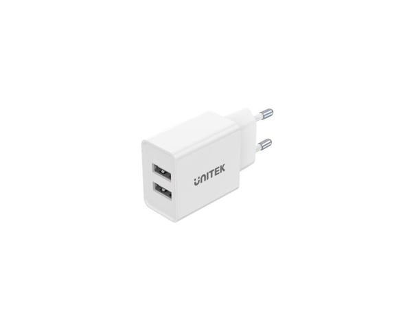 Unitek Travel Cube - Strømadapter - 12 watt - 2.4 A - 2 utgangskontakter (USB) - hvit - Europa