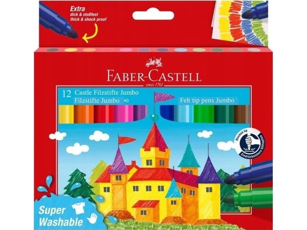Faber-Castell Jumbo, 12 farger, flerfarget, prosjektilspiss, rund, barn, 12 stk.