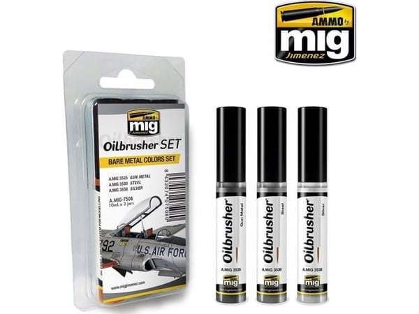 Vallejo Ammo: Oilbrusher-sett - Bare Metal Colors Set