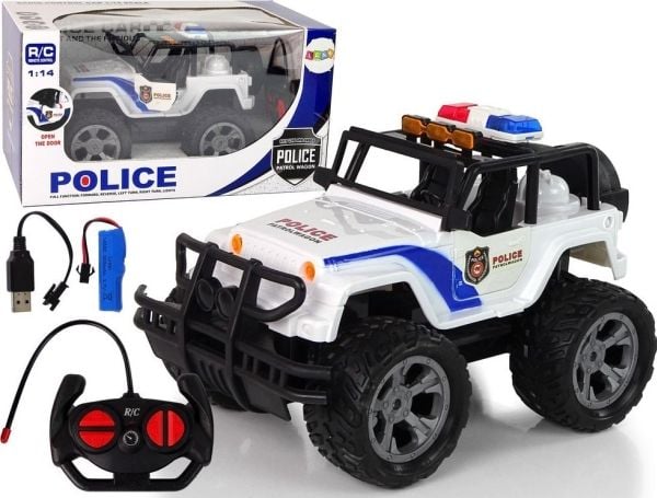 LeanToys bil R/C polis-jeep, 1:14, fjärrstyrda effekter, ljus