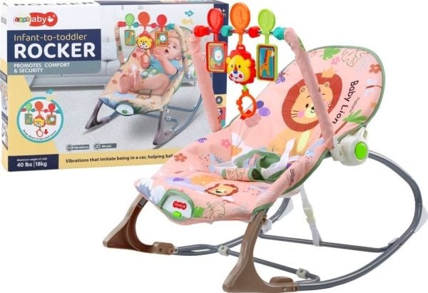 LeanToys gyngevippestol til baby med vibrasjon og lyd rosa