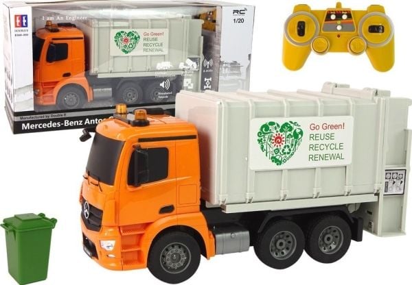 Mercedes Kauko-ohjattava roska-auto Mercedes- Benz Antos Oranssi roskakori Mercedes Kauko-ohjattava roska-auto Mercedes- Benz Antos Oranssi roskakori