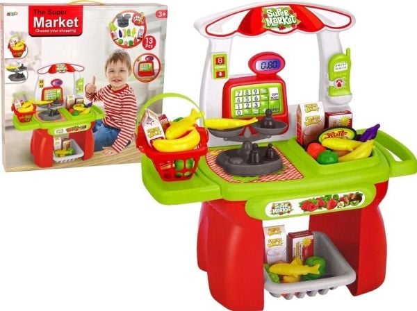 LeanToys supermarkedsett - handlekurv/butikk, vekt, matvarer