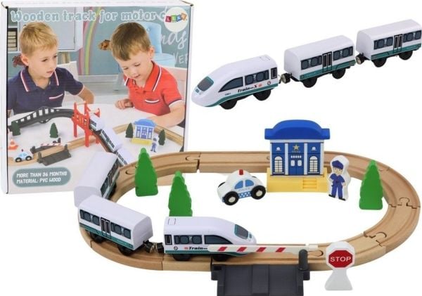 LeanToys Trebaneanlegg tog med bro og politi-tilbehør 3,2 m