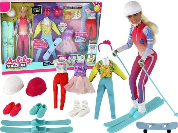 LeanToys barnedukke Anlily 4 Sport Ski Snowboard Yoga Ballett tilbehør