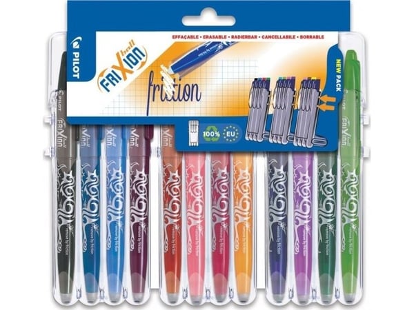 Pilot FriXion Ball, Påfyllnadsbar, Svart, Blå, Grön, Rosa, Lila, Violett
