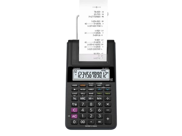 Strimmelregner Casio HR 8RCE Euro m/stort 12-cifret display