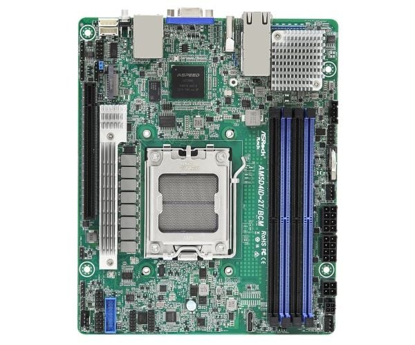 ASRock Rack AM5D4ID-2T/BCM - Hovedkort - deep mini-ITX - Socket AM5 - AMD X300 Chipset - USB 3.2 Gen 1 - 2 x 10 Gigabit LAN - innbygd grafikk