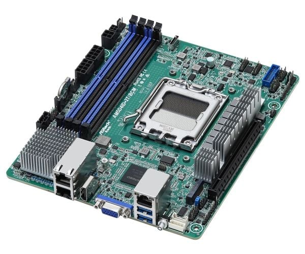 ASRock Rack AM5D4ID-2T/BCM - Hovedkort - deep mini-ITX - Socket AM5 - AMD X300 Chipset - USB 3.2 Gen 1 - 2 x 10 Gigabit LAN - innbygd grafikk