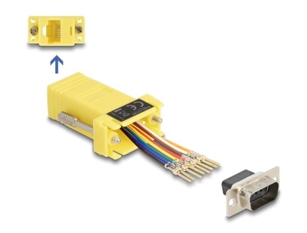 Delock Assembly Kit - Seriell adapter - DB-9 (hann) skrubar til RJ-45 (hunn) - CAT 5/5e/6 - individually assignable serial interface - gul
