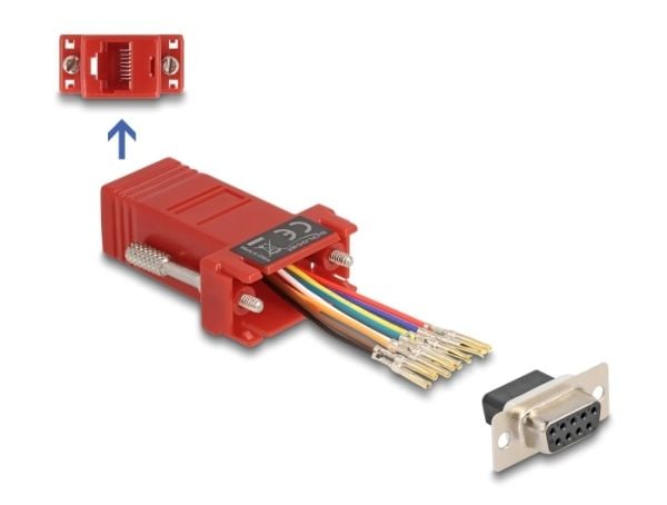 Delock - Seriell adapter - DB-9 (hunn) skrubar til RJ-45 (8 pin) (hunn) - individually assignable serial interface - rød