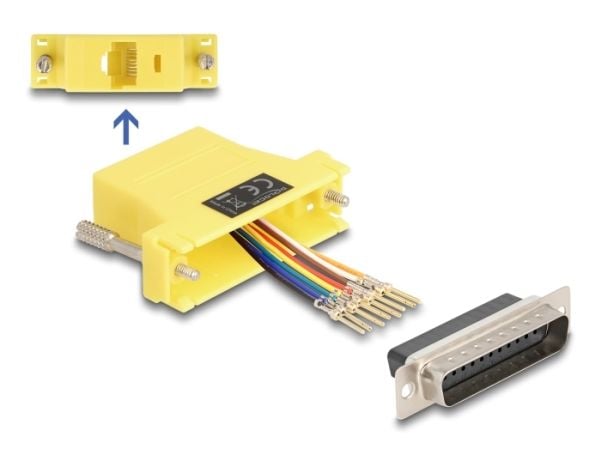 Delock Assembly Kit - Seriell adapter - DB-25 (hann) skrubar til RJ-45 (hunn) - CAT 5/5e/6 - individually assignable serial interface - gul
