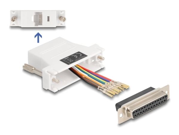 Delock Assembly Kit - Seriell adapter - DB-25 (hunn) skrubar til RJ-45 (8 pin) (hunn) - individually assignable serial interface - hvit