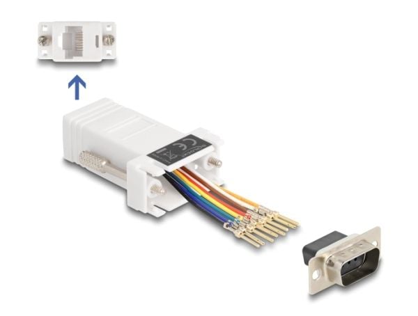 Delock Assembly Kit - Seriell adapter - DB-9 (hann) skrubar til RJ-45 (8 pin) (hunn) - individually assignable serial interface - hvit