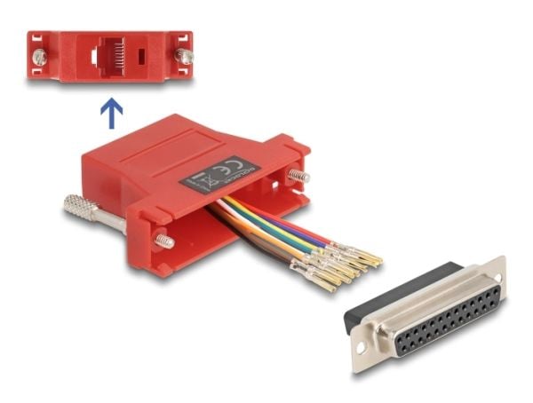 Delock Assembly Kit - Seriell adapter - DB-25 (hunn) skrubar til RJ-45 (hunn) - CAT 5/5e/6 - individually assignable serial interface - rød