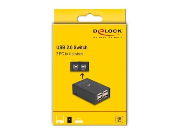 Delock USB 2.0 -kytkin 2 PC:lle 4 laitteelle