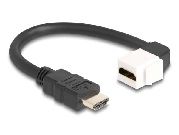 Delock - HDMI-kabel - HDMI hann til HDMI hunn vinkel, keystone - 20 cm - svart/hvit - 8 K 60 Hz (7680 x 4320) støtte