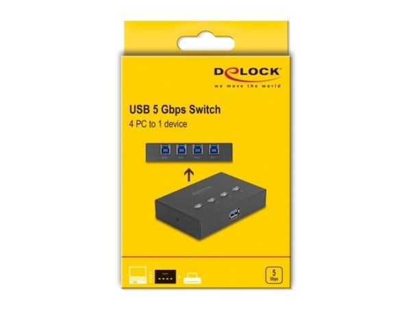Delock USB 5 Gbps -kytkin 4 PC:lle 1 laitteelle