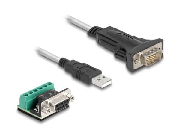 DeLOCK 64268, musta, Läpinäkyvä, 1 m, USB A-tyyppi, DB-9, Uros, Uros/naaras