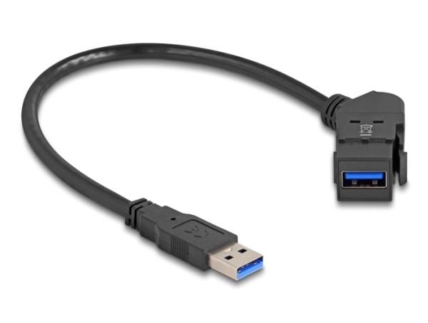 Delock USB 5 Gbps Type-A innebygd stikkontakt 45° vinklet til Type-A-plugg med 30 cm svart kabel
