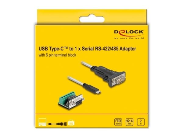 DeLOCK 64270, musta, Läpinäkyvä, 2 m, USB Type-C, DB-9, Uros, Uros/naaras