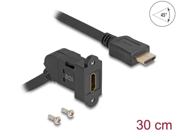 Delock - HDMI-forlengelseskabel - HDMI hunn angled, panel mountable til HDMI hann - 30 cm - svart - Keystone-jakk, 8 K 60 Hz (7680 x 4320) støtte