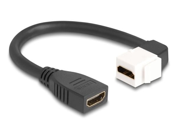 Delock - HDMI-kabel - HDMI hunn til HDMI hunn vinkel, keystone - 20 cm - svart/hvit - 8 K 60 Hz (7680 x 4320) støtte