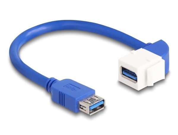 Delock Keystone Module -kaapeli USB 5 Gbps Type-A naaras USB Type-A naaras 90° kulmassa 20 cm sininen