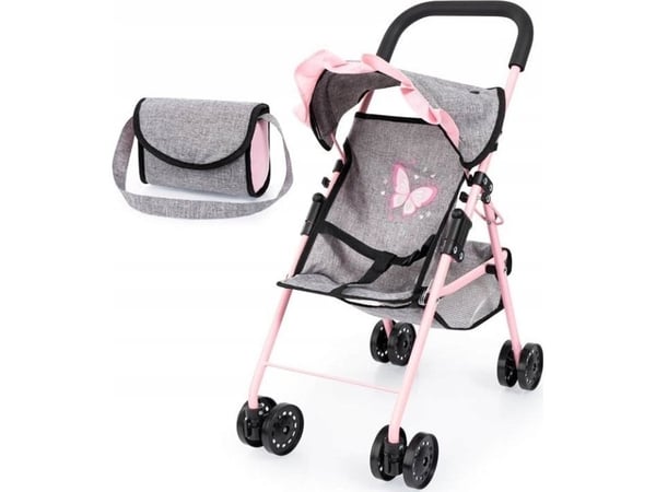 Dukkevogn barnevogn rosa/grå med bag 21533AD