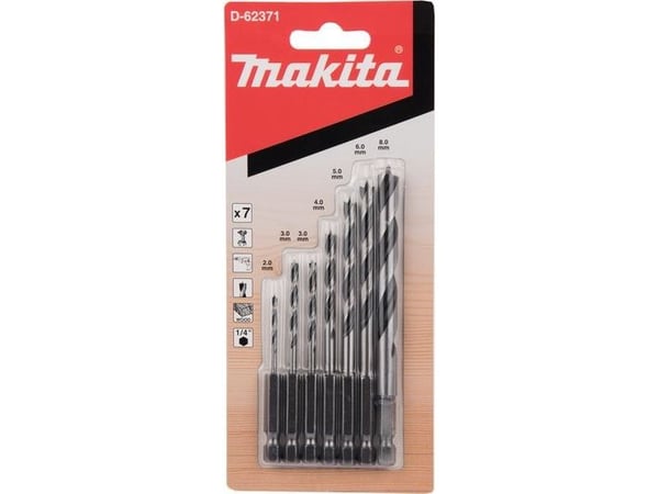 Makita - Borsett - for tre - 7 deler - 5 mm, 6 mm, 8 mm, 4 mm, 3 mm, 2 mm - 1/4" - heksagonal - lengde: 75 mm, 100 mm, 110 mm, 115 mm, 90 mm, 69 mm...
