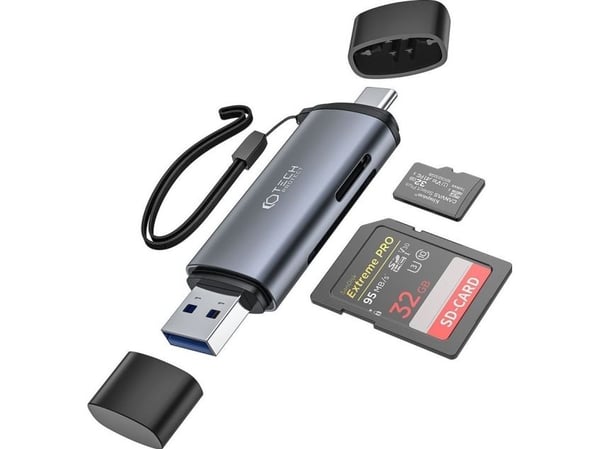 Tech-Protect UltraBoost kortleser for SD/microSD med USB-C/USB-A - grå