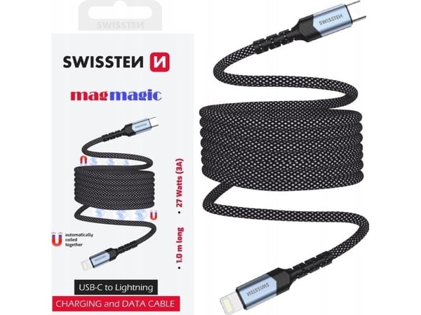 Kabel USB Swissten magnetisk datakabel, selvopptrekkende USB-C / Lightning 1 M