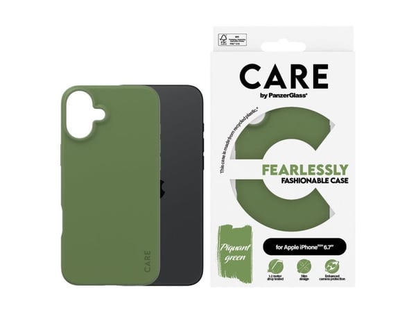 CARE by PanzerGlass - Baksidedeksel for mobiltelefon - termoplast-polyuretan (TPU), silikonbelegg - skarp grønn - for Apple iPhone 16 Plus