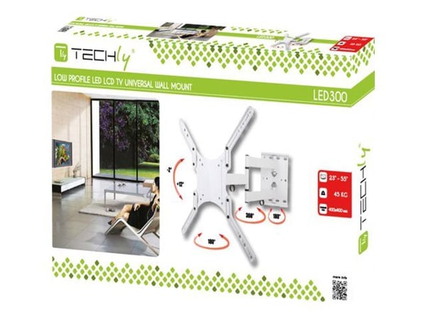 TECHly - Brakett - Ultra-Slim - for LCD-TV - hvit - skjermstørrelse: 23"-55" - monteringsgrensesnitt: inntil 400 x 400 mm - veggmonterbar
