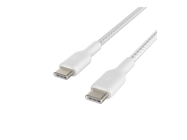 Belkin BoostCharge - USB-kabel - USB-C (hann) til USB-C (hann) - USB 2.0 - 3 A - 2 m - USB Power Delivery (60W), braided - hvit