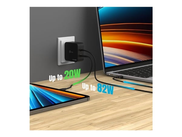 j5create JUP25102V - Strømadapter - GaN - 102 watt - PD 3.0, Smart IC - 2 utgangskontakter (USB-C) - svart