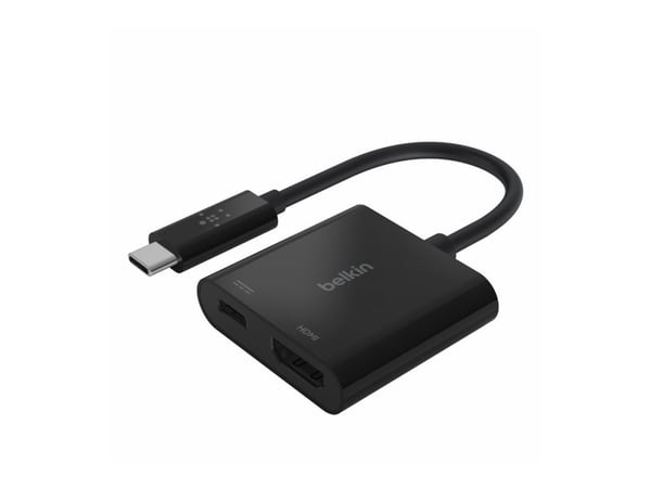 Belkin USB-C to HDMI + Charge Adapter - Video adapter - USB-C hann til HDMI, USB-C (kun strøm) hunn - svart - 4K-støtte, USB Power Delivery (60W)