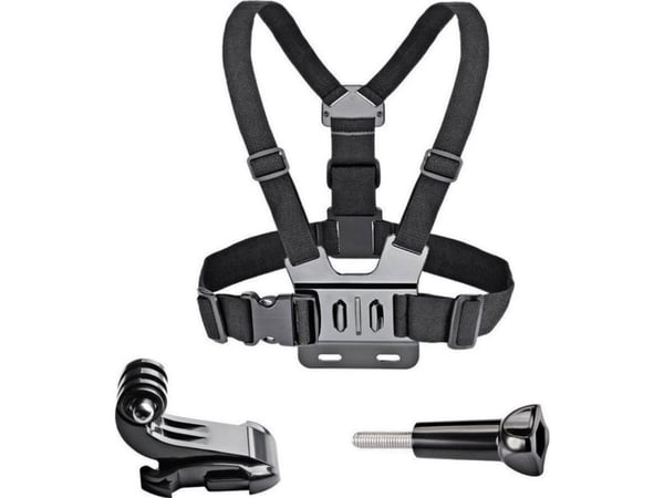 Hodestropp/sele til sportkamera GoPro og telefon for montering på brystkassen