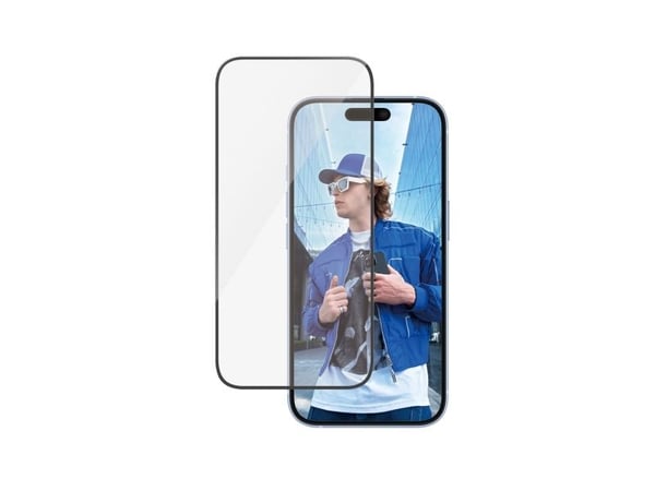 PanzerGlass - Skjermbeskyttelse for mobiltelefon - ultrabred passform - glass - rammefarge svart - for Apple iPhone 15, 16
