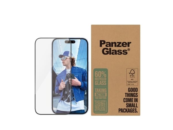 PanzerGlass - Skjermbeskyttelse for mobiltelefon - ultrabred passform - glass - rammefarge svart - for Apple iPhone 15, 16