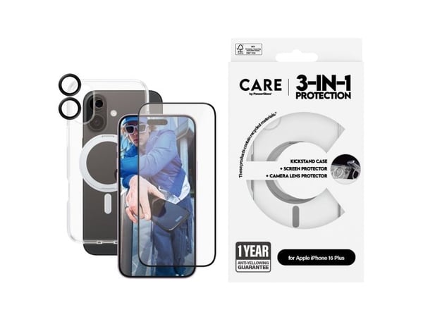 PanzerGlass CARE™ by ® 3-in-1 Ceramic Bundle iPhone 16 Plus, Etui, Apple, Apple - iPhone 16 Plus, Gjennomsiktig