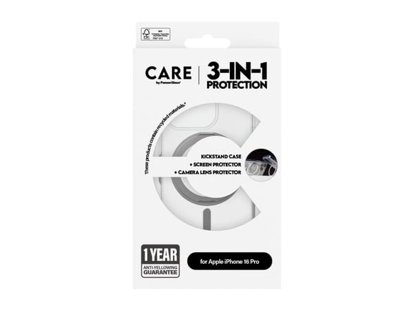 CARE by PanzerGlass - 3-i-1 beskyttelsespakke - baksidedeksel for mobiltelefon - MagSafe-samsvar - resirkulert plast - for Apple iPhone 16 Pro