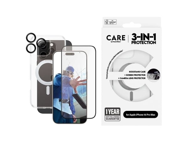 PanzerGlass CARE™ by ® 3-in-1 Ceramic Bundle iPhone 16 Pro Max, Apple, Apple - iPhone 16 Pro Max, Tørr påføring, Ripebestandig, Sjokkresistent, Gje...
